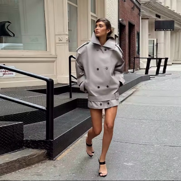 Jackets & Blazers - Women's Gray Double-Breasted Coat